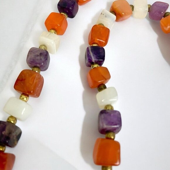 Vintage Carnelian Amethyst Milky Quartz Natural Stone 20" Necklace - Picture 4 of 7